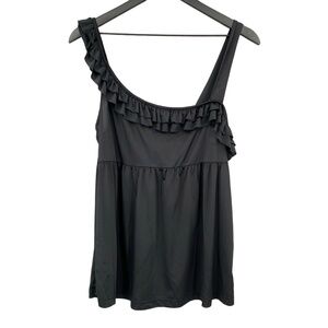 Susie Rose Tank Top Womens XXL Black Asymmetrical‎ Ruffle Babydoll Y2K Slinky